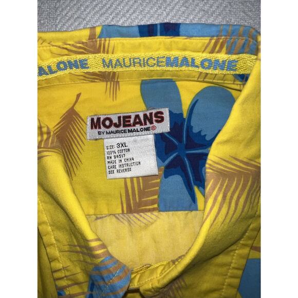 MOJEANS Yellow Blue Floral Tropical Palm Tree Print Button Up Shirt 3XL Vintage - Picture 5 of 15